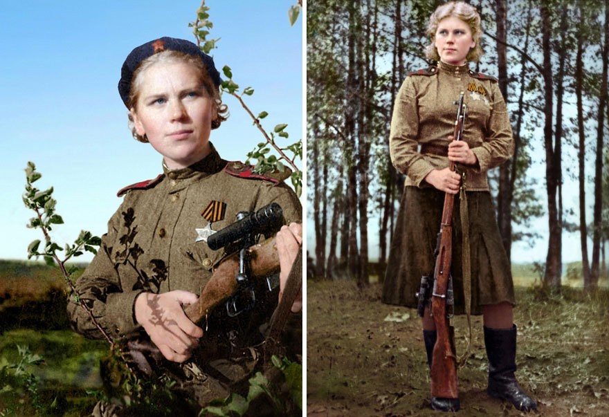 "Леди смерть" и другие. 13 талантливо раскрашенных фото советских женщин-снайперов