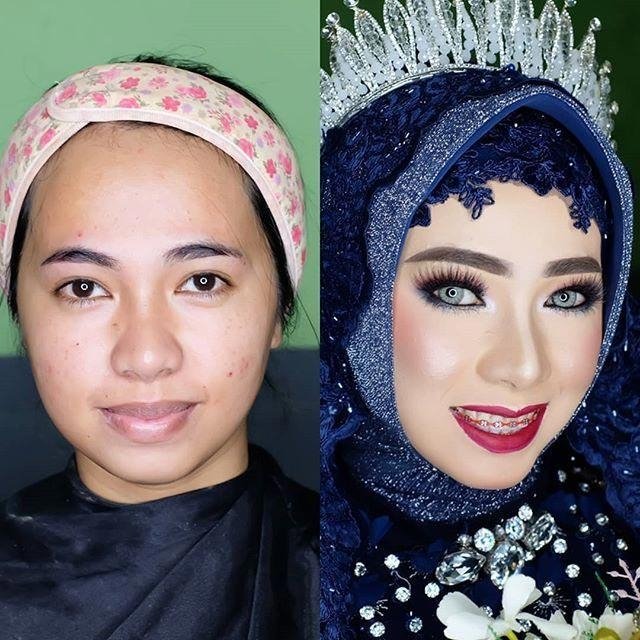 Индонезийские невесты до и после нанесения макияжа Индонезия