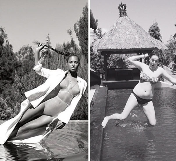 женщина пародирует фото из инстаграм 