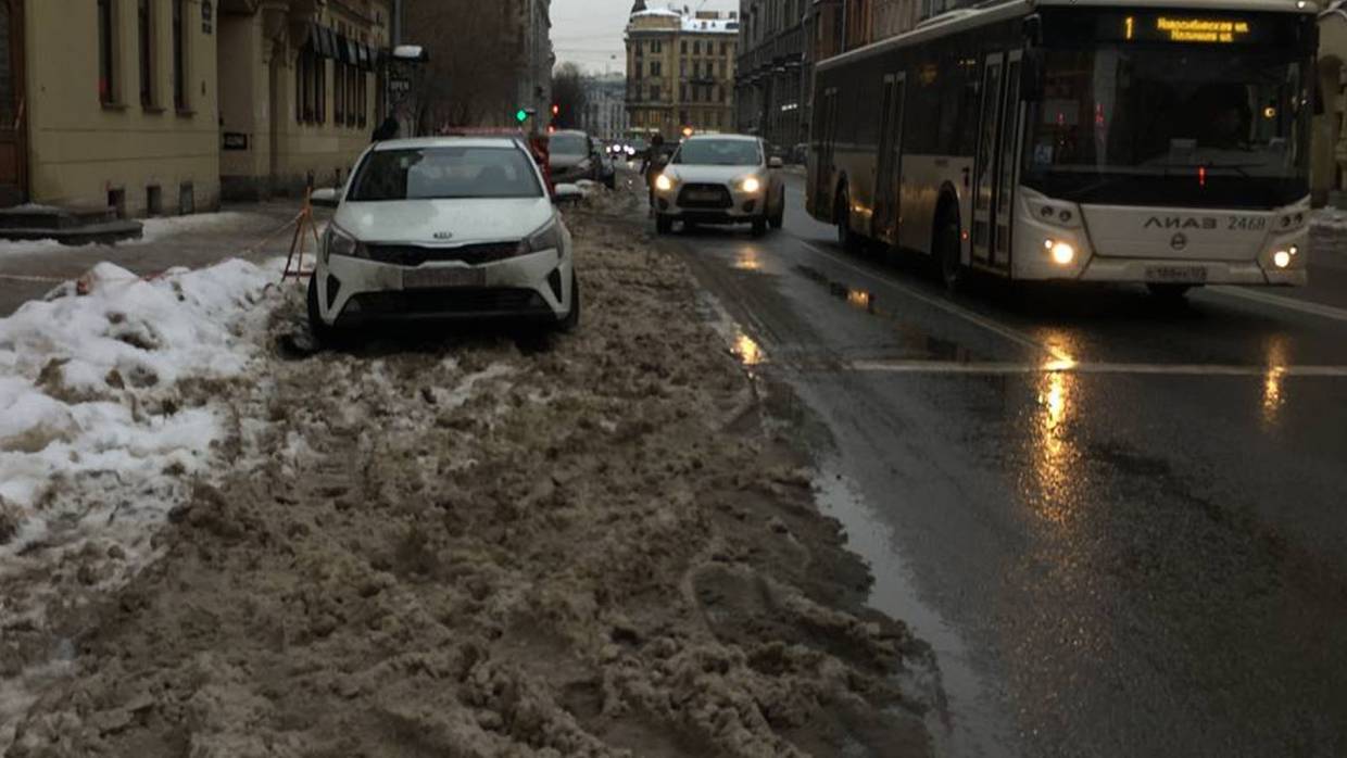 Снежные завалы вынуждают жителей Петроградского района Петербурга выходить на проезжую часть Общество