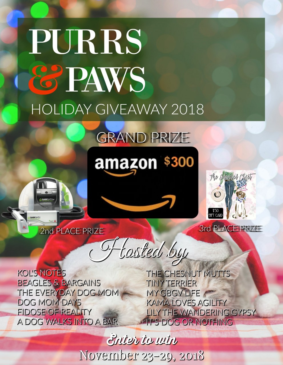 It's that time of year! Enter to win $500 in prizes in the Purrs & Paws Holiday giveaway on It's Dog or Nothing!
