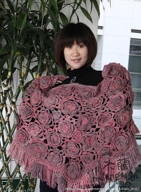 Палантин и жакеты "Розы из Китая" в технике фриформ: мастер-класс вязание,женские хобби,своими руками