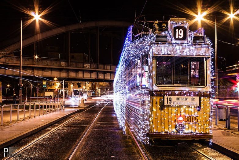 Фотопроект: светящиеся трамваи Будапешта Будапешт,Венгрия,транспорт