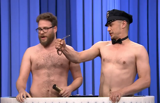 Jimmy Fallon Gets a Shirtless James Franco and Seth Rogen for His 40th Birt...