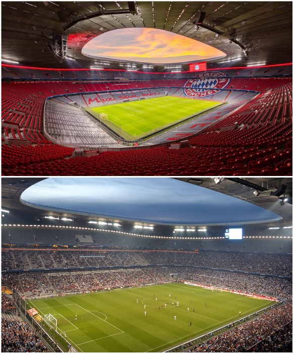 Allianz Arena вмещает 75 тыс. зрителей (Мюнхен, Германия). | Фото: holidaygid.ru/ tottenhamhotspur.com.