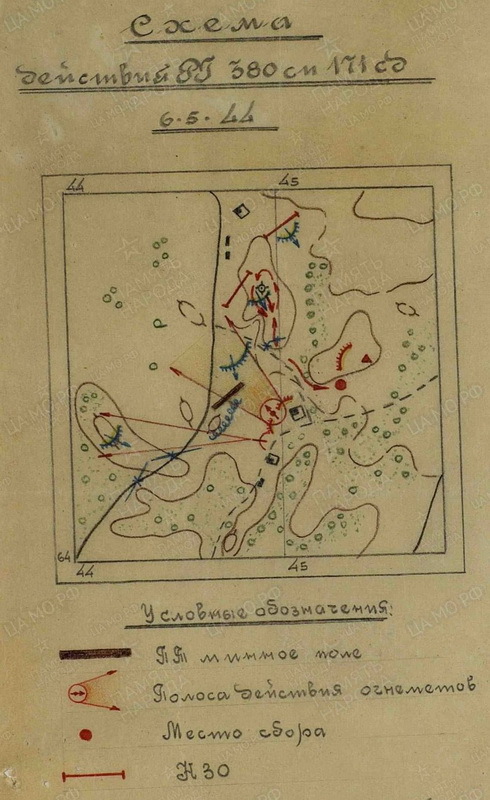 ​Схема действий разведгруппы 380-го полка у Ореховны 6 мая 1944 года. https://pamyat-naroda.ru - Разведка под огненным «дождём» | Warspot.ru