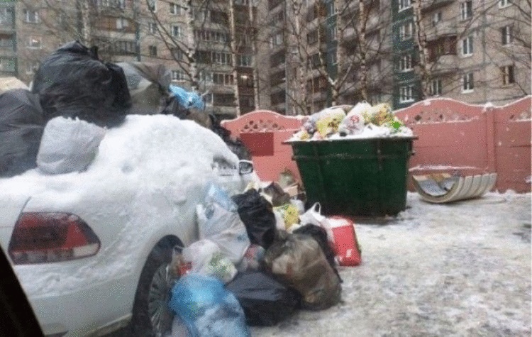 В Питере водителю объяснили, что не нужно парковаться возле мусорных баков 