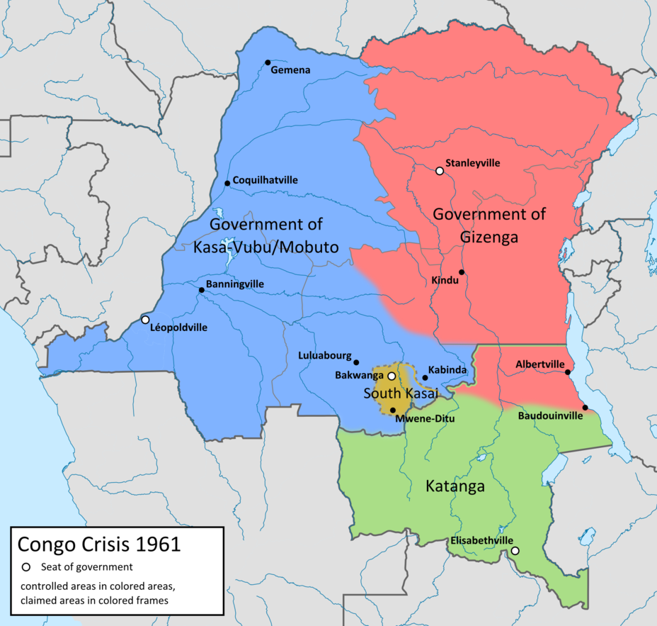​Карта Конго начала 60-х wikimedia.org - Ирландцы против «диких гусей» Конго: осада Жадовиля | Военно-исторический портал Warspot.ru