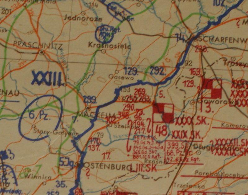 ​Фрагмент немецкой карты с указанием линии фронта и соединений на Ружанском плацдарме. 1 декабря 1944 года. http://www.lexikon-der-wehrmacht.de - Подарок вермахту   | Warspot.ru