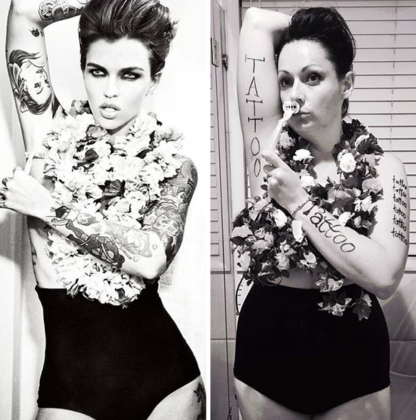 женщина пародирует фото из инстаграм 