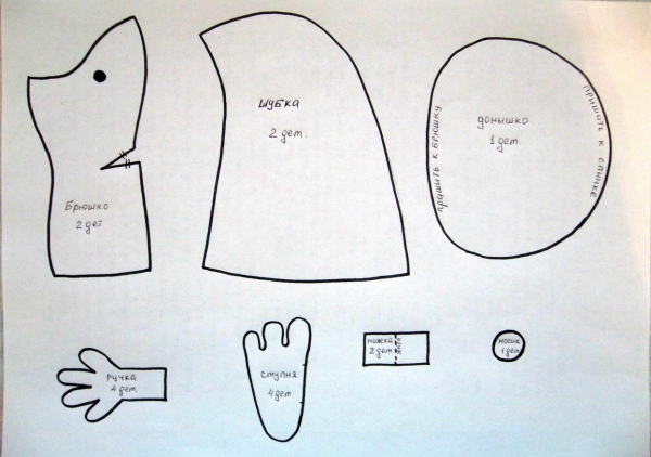 Пушистый ёжик из флиса или фетра детали, ёжика, флиса, ножки, ступни, Пришить, набить, пришить, деталь, ручки, шубки, Сложить, брюшка, кусочек, стороной, сшить, Набить, внутрь, мордочку, потайным